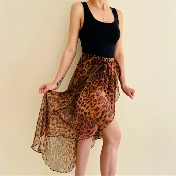 San joy leopard print asymmetrical high low mini skirt - Picture 1 of 10